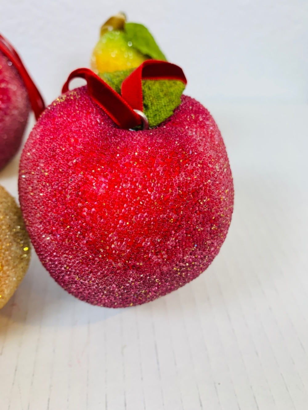 Frosted Sugared Icy Fruit Hanging Ornaments 9PC Set Apples Pears Life Size Decor - Picture 4 of 15